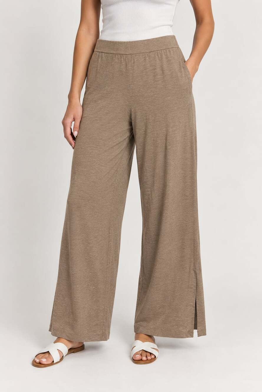 Eileen Fisher Wide Leg Pants Size XL/TG Taupe Lounge Trousers Pockets
